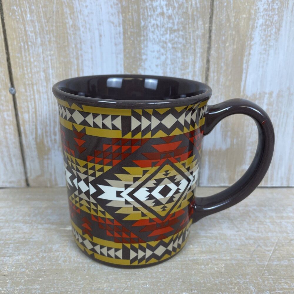 Pendleton Ceramic Coffee Mug Brown w/ Smith Rock Pattern 12 oz